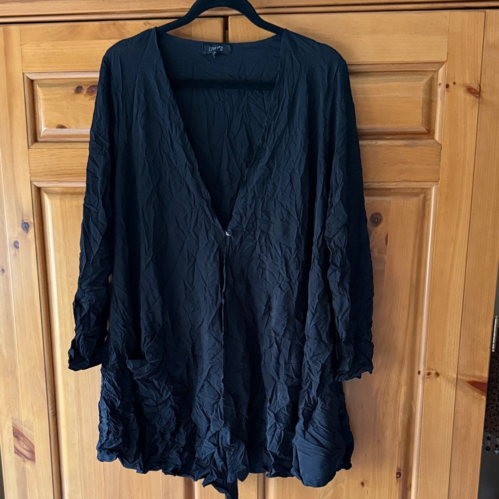 Confy Black Crinkled Button-Up Cardigan